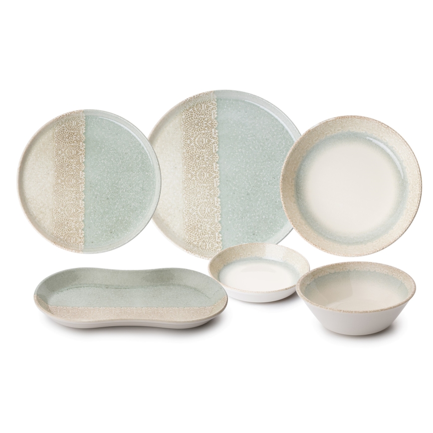 Service de table 27 pièces en porcelaine, beige et vert
