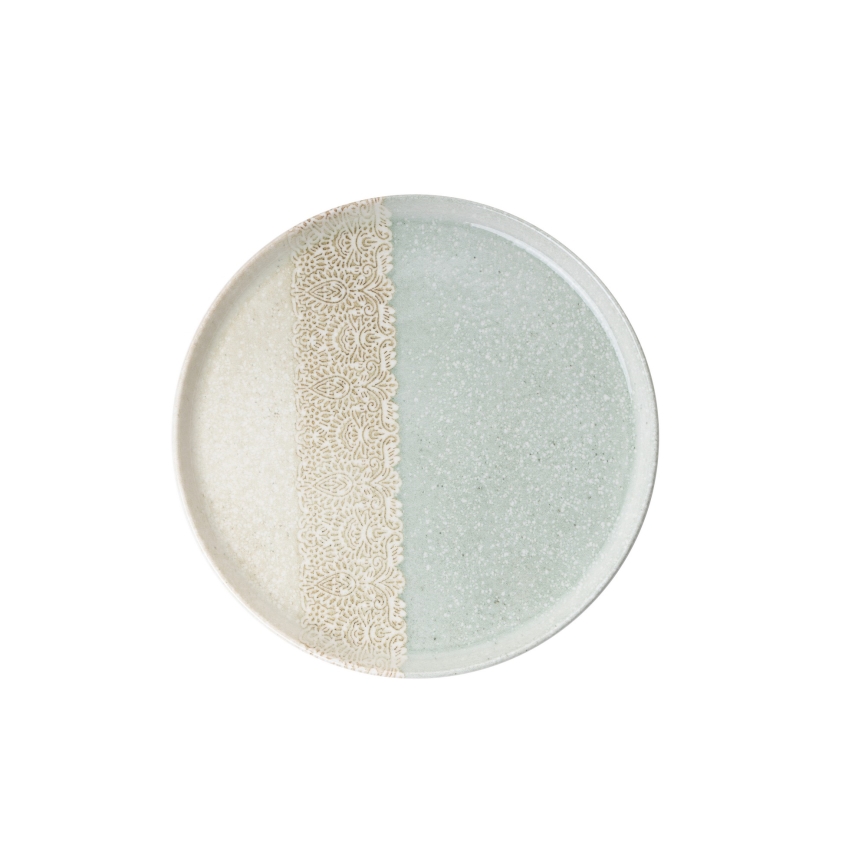 Service de table 27 pièces en porcelaine, beige et vert