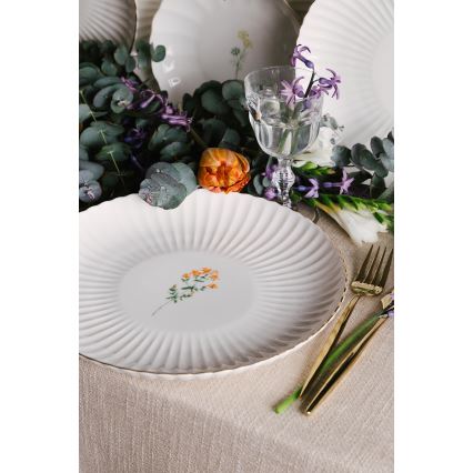 Service de table 27 pièces en porcelaine, blanc et doré