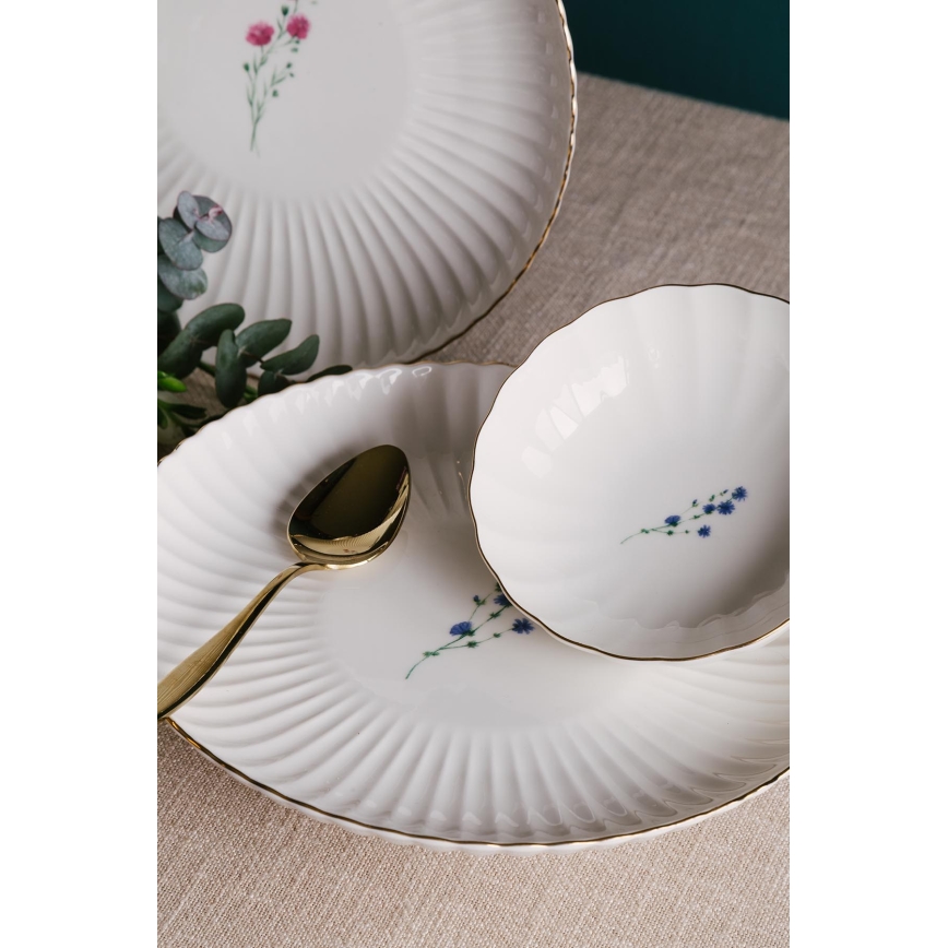 Service de table 27 pièces en porcelaine, blanc et doré