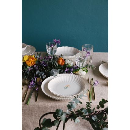 Service de table 27 pièces en porcelaine, blanc et doré