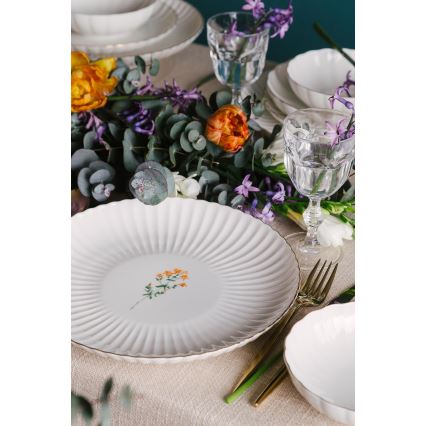 Service de table 27 pièces en porcelaine, blanc et doré