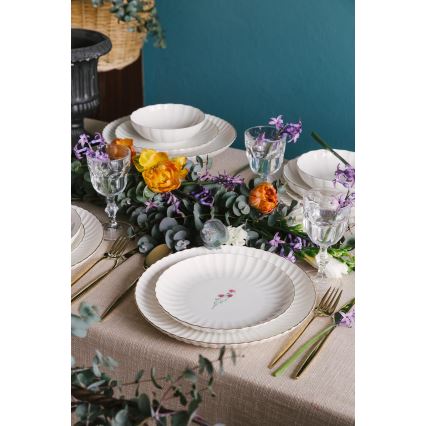 Service de table 27 pièces en porcelaine, blanc et doré