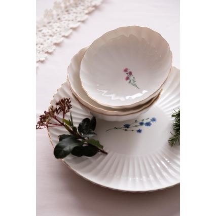 Service de table 27 pièces en porcelaine, blanc et doré