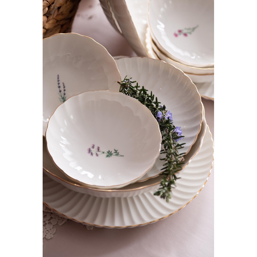 Service de table 27 pièces en porcelaine, blanc et doré