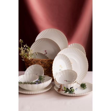 Service de table 27 pièces en porcelaine, blanc et doré