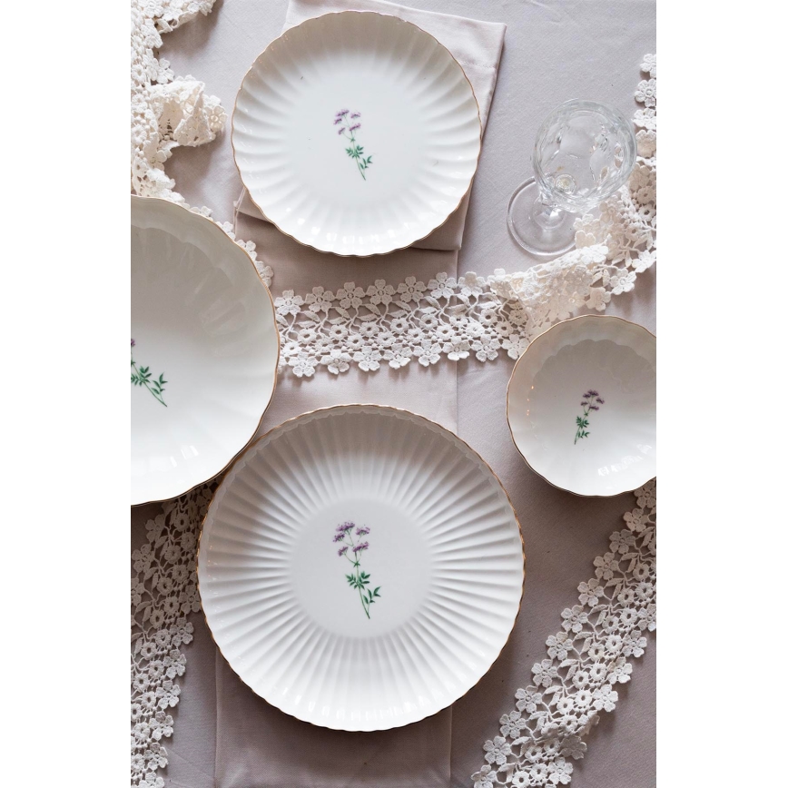Service de table 27 pièces en porcelaine, blanc et doré