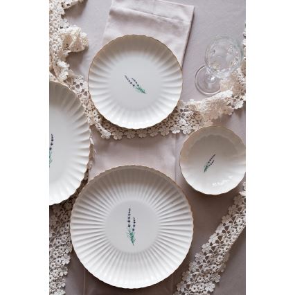Service de table 27 pièces en porcelaine, blanc et doré