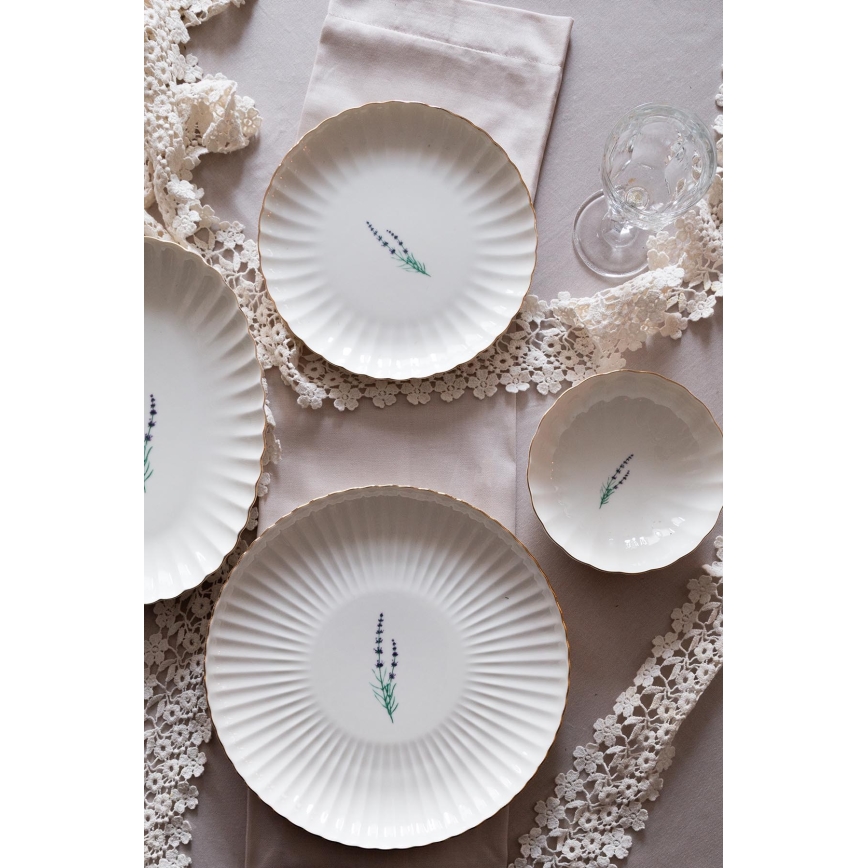 Service de table 27 pièces en porcelaine, blanc et doré