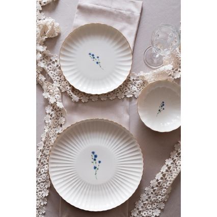Service de table 27 pièces en porcelaine, blanc et doré