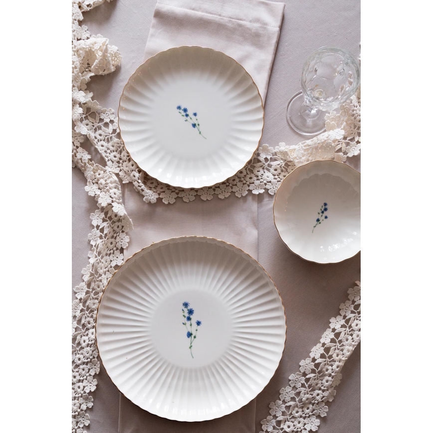 Service de table 27 pièces en porcelaine, blanc et doré
