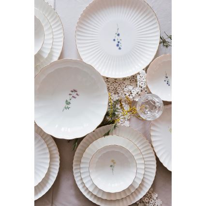 Service de table 27 pièces en porcelaine, blanc et doré