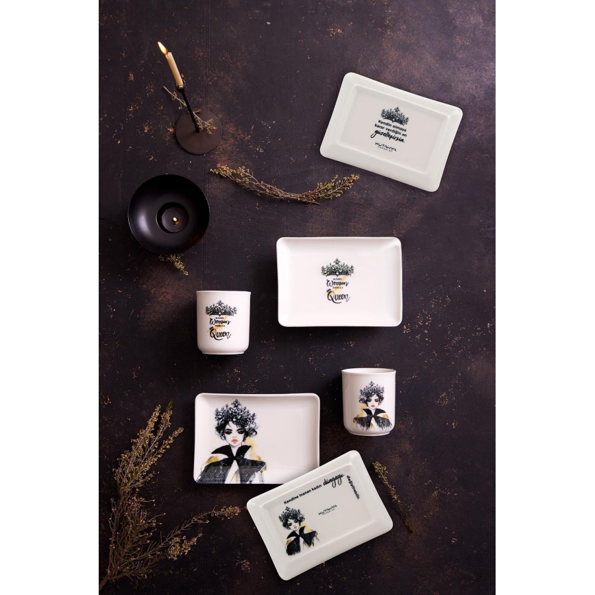 Service de table 4 pièces noir/blanc en porcelaine