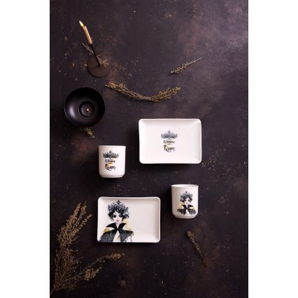 Service de table 4 pièces noir/blanc en porcelaine