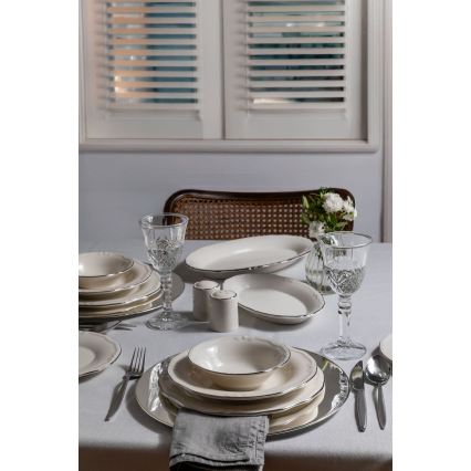 Service de table 53 pièces, blanc/argent, en porcelaine