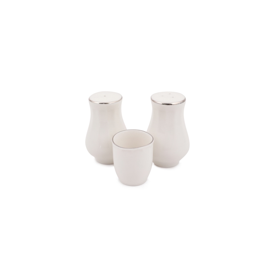 Service de table 54 pièces blanc/argent/ivoire en porcelaine fine (Bone China)