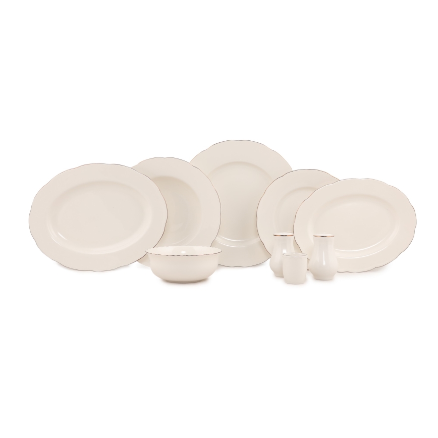 Service de table 54 pièces en porcelaine, disponible en blanc, cuivre ou ivoire