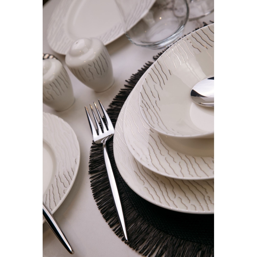 Service de table 62 pièces blanc/argenté/porcelaine