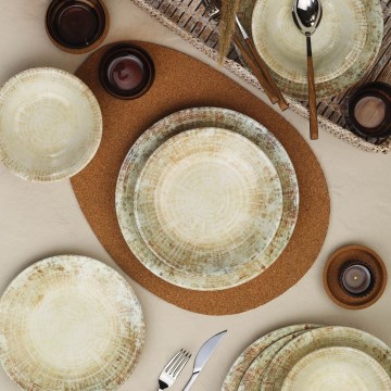 Service de vaisselle 18 pièces crème/marron en porcelaine
