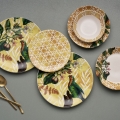 Service de vaisselle 24 pièces jaune/verte/blanche/céramique