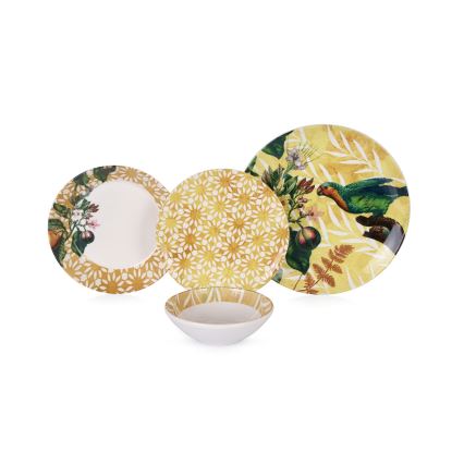 Service de vaisselle 24 pièces jaune/verte/blanche/céramique
