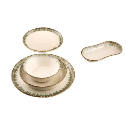 Service de vaisselle 27 pièces en porcelaine, beige/marron