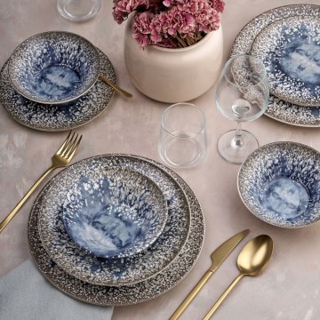 Serviesset 24-delig – blauw/bruin, keramiek