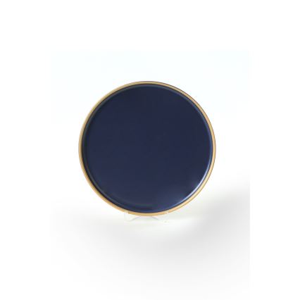 Serviesset 24-delig, blauw met gouden accenten, van keramiek