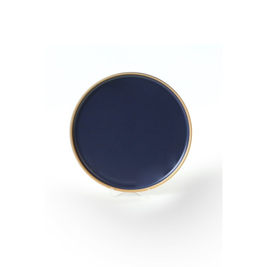 Serviesset 24-delig, blauw met gouden accenten, van keramiek