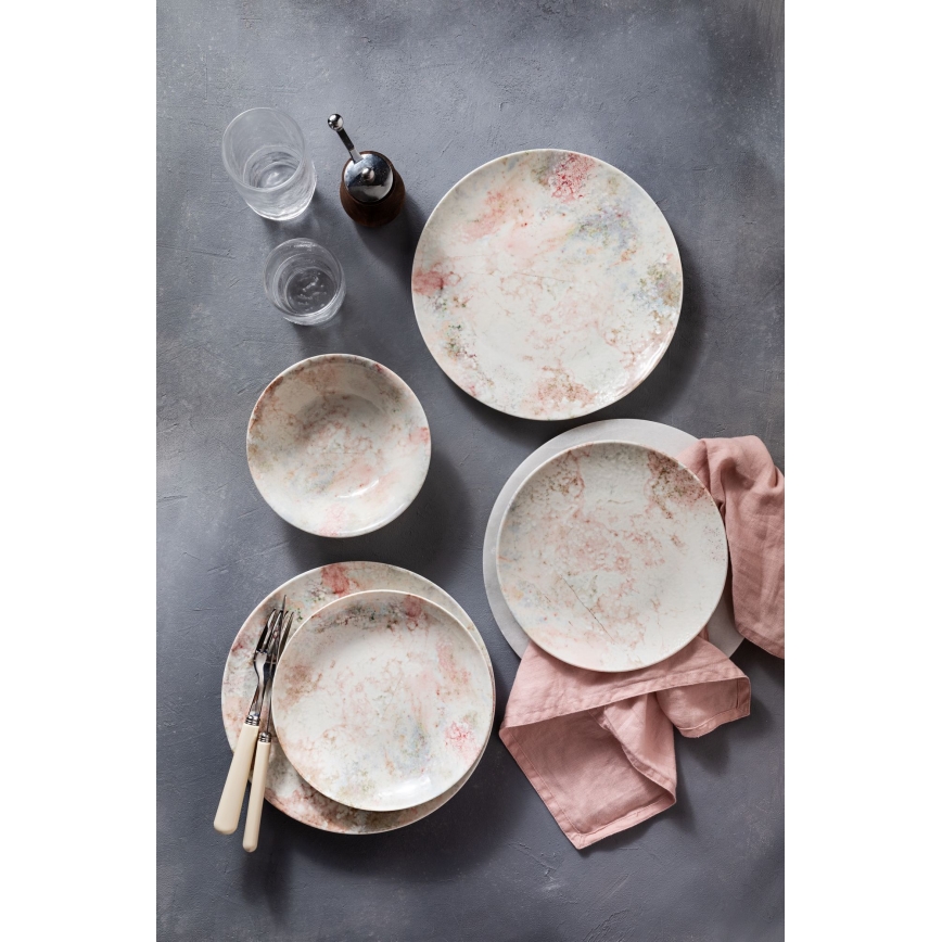 Serviesset 24-delig roze/beige/porselein