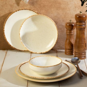 Serviesset 24-delig, wit/beige, porselein