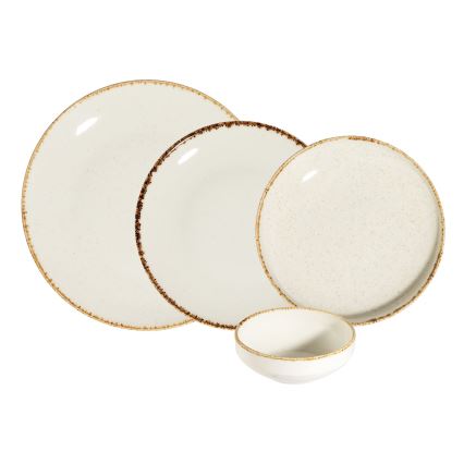 Serviesset 24-delig, wit/beige, porselein