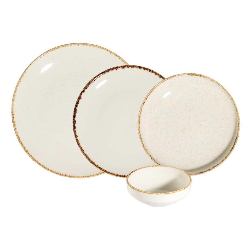 Serviesset 24-delig, wit/beige, porselein