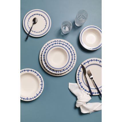 Serviesset 24-delig, wit/blauw, porselein