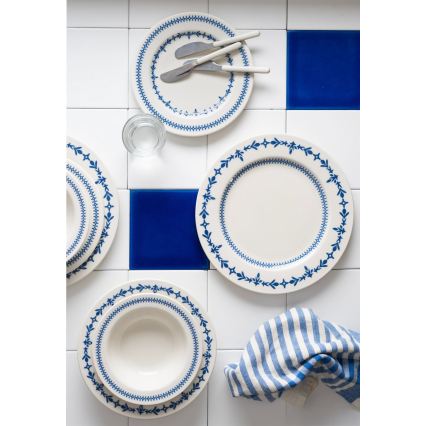 Serviesset 24-delig, wit/blauw, porselein
