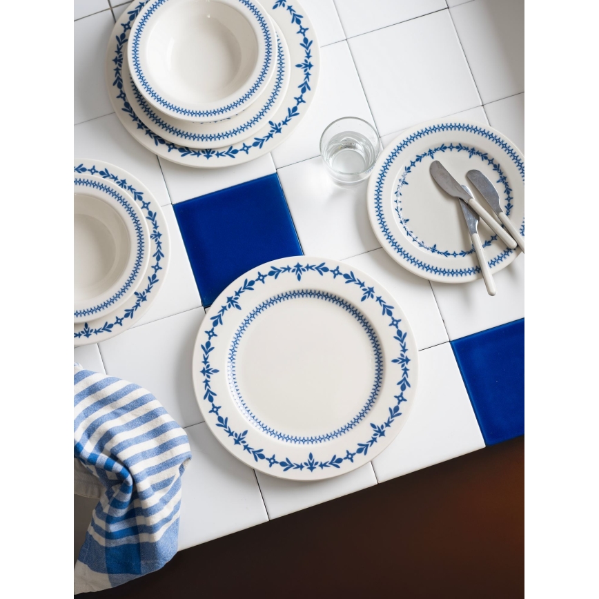 Serviesset 24-delig, wit/blauw, porselein
