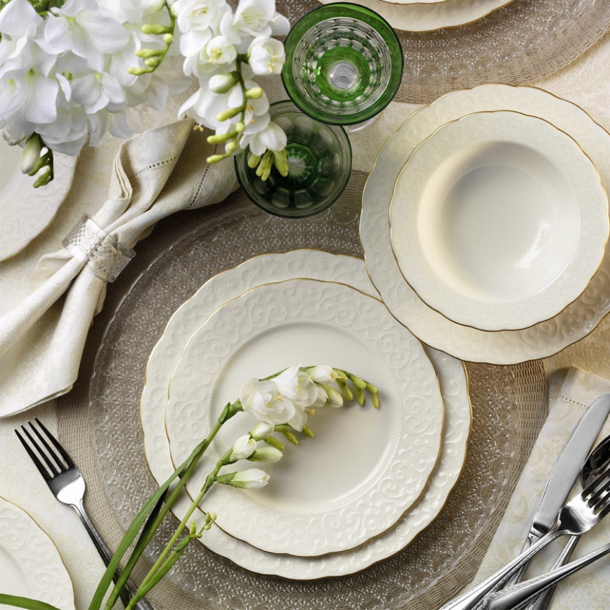 Serviesset 24-delig wit/goud/porselein