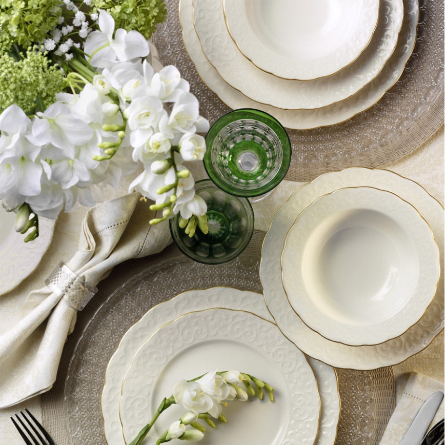 Serviesset 24-delig wit/goud/porselein