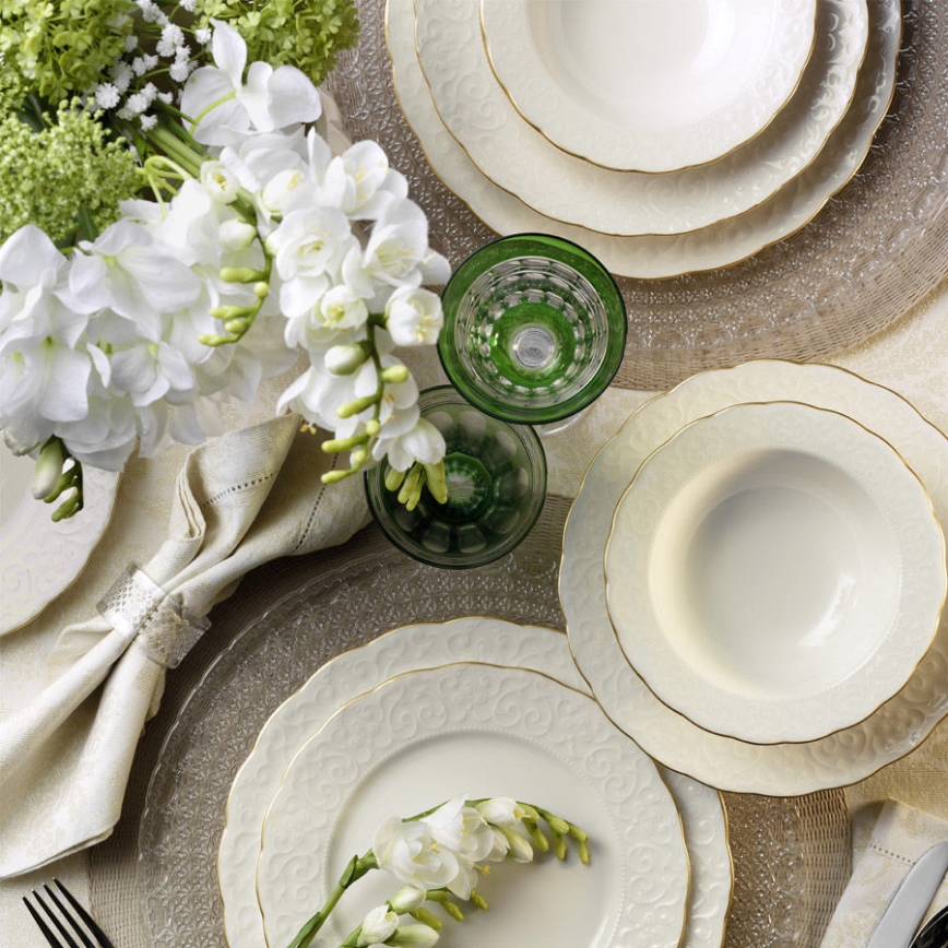 Serviesset 24-delig wit/goud/porselein