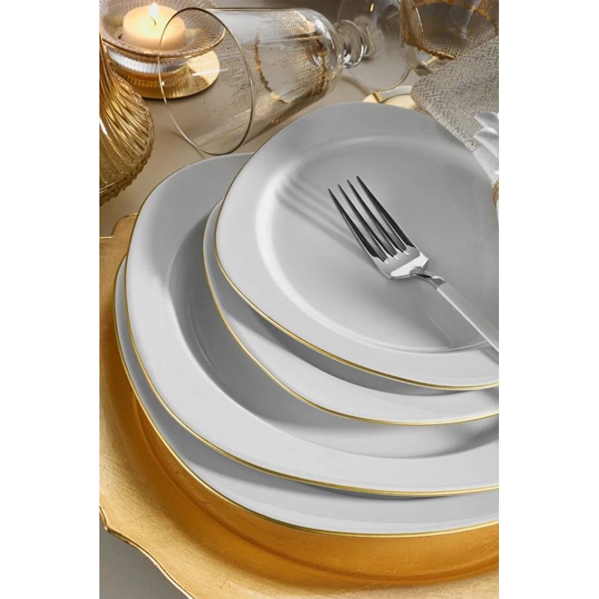 Serviesset 24-delig, wit/goud, porselein