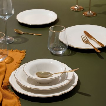 Serviesset 24-delig, wit/goud, porselein