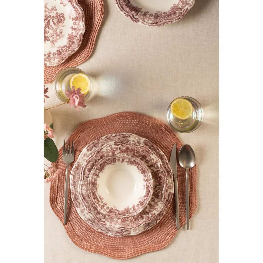 Serviesset 24-delig wit/roze/porselein