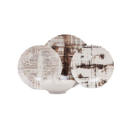 Serviesset 24 stuks bruin/wit/porselein