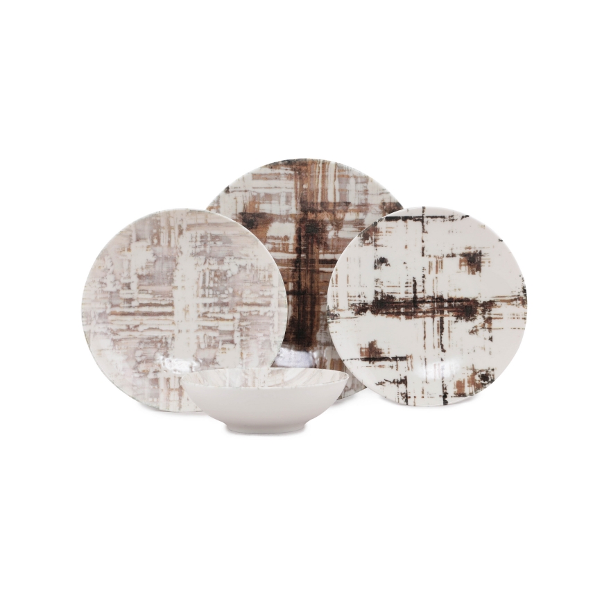 Serviesset 24 stuks bruin/wit/porselein