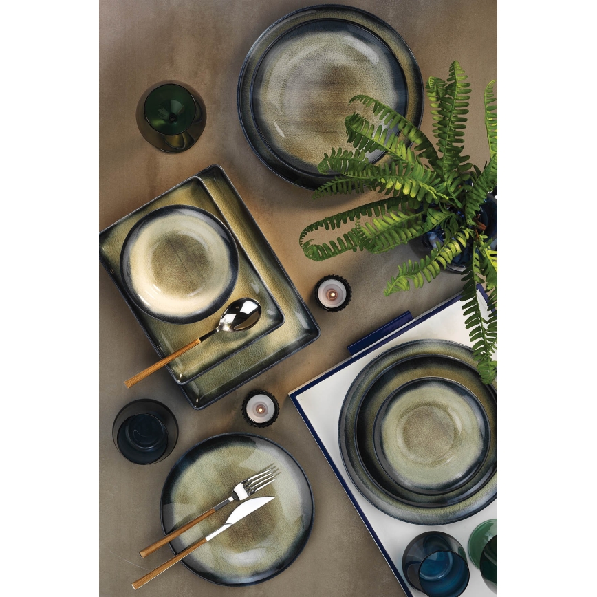 Serviesset 26-delig, blauw/bruin, porselein