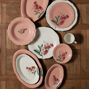 Serviesset 27-delig roze/wit/porselein