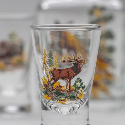 Set 1x glazen fles en 2x shotglas doorzichtig met een vossenmotief