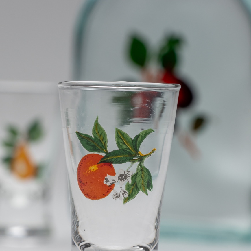 Set 1x glazen fles en 2x shotglas doorzichtig met kersenmotief