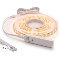 SET 1x LED-strip met bewegingssensor FLEX LED/3,6W/4xAA 2 m + 2x inbouwprofiel 1 m zilver/wit