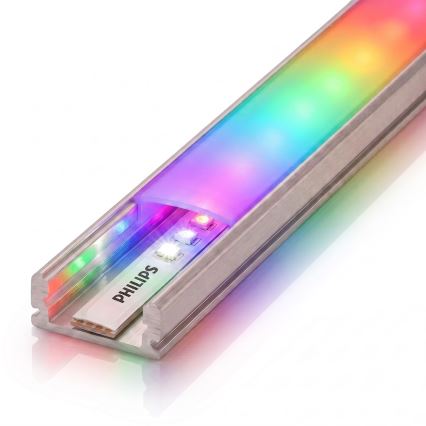 SET 1x dimbare LED RGBW-strip Philips Hue WHITE AND COLOR AMBIANCE LED/20W/230V 2 m + 2x inbouwprofiel 1 m zilver/wit